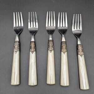 Gibson Roseland Salad Forks White Pearlescent Vintage 5 Flatware Stainless Boho